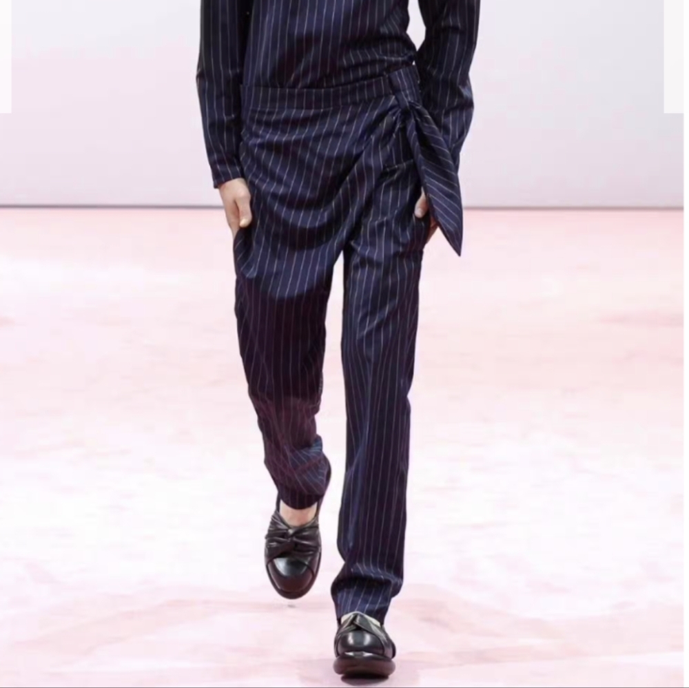 Men’s J.W. ANDERSON Wool Grey Pinstripe Trousers w/Side Panel SS 2015